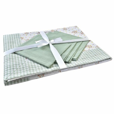 Service de linge de table DKD Home Decor Fleurs Vert 150 x 150 x 0,5 cm