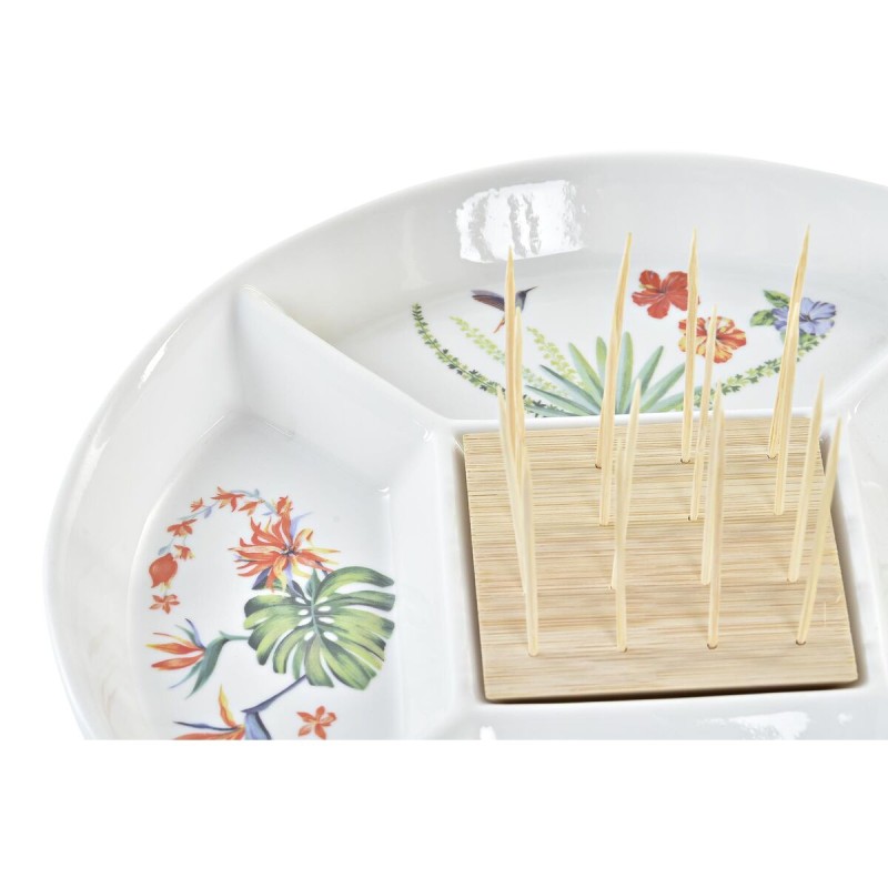 Plateau apéritif DKD Home Decor Multicouleur Naturel Bambou Grès Tropical 23,5 x 23,5 x 7 cm