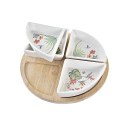 Satz für Appetithäppchen DKD Home Decor Weiß Bunt natürlich Bambus Steingut Tropical 21,5 x 21,5 x 1 cm (5 pcs)