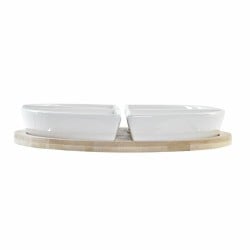 Ensemble à apértif DKD Home Decor Blanc Multicouleur Naturel Bambou Grès Tropical 21,5 x 21,5 x 1 cm (5 pcs)