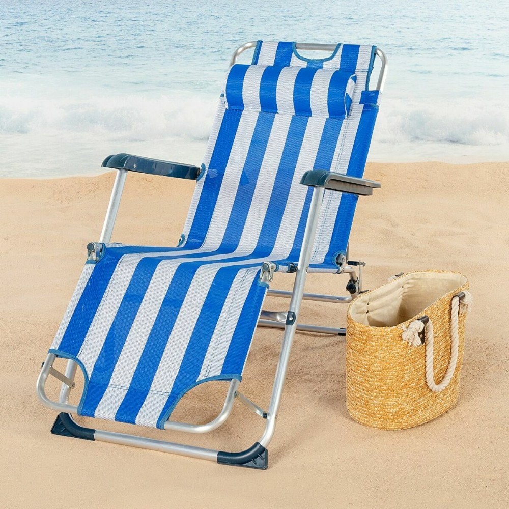 Reclining lounder Aktive textilene Aluminium Blue White 153 x 47 x 33 cm