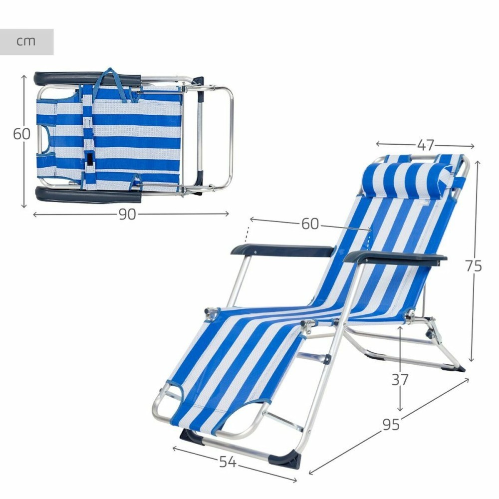 Reclining lounder Aktive textilene Aluminium Blue White 153 x 47 x 33 cm