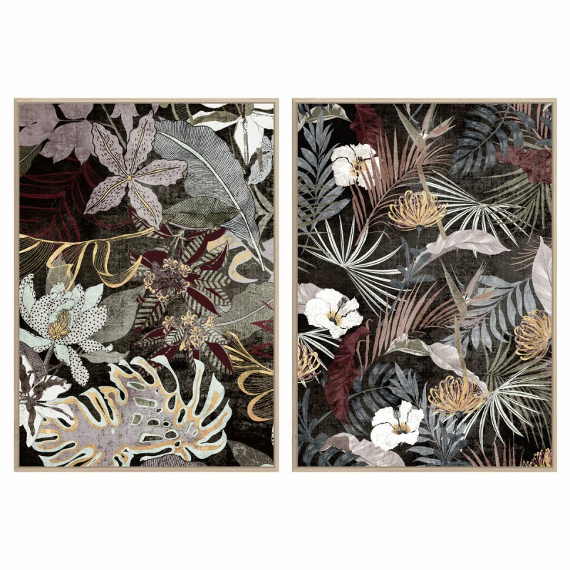 Cadre DKD Home Decor Tropical Feuille d'une plante 83 x 4,5 x 122,5 cm 83 x 4,5 x 123 cm (2 Unités)