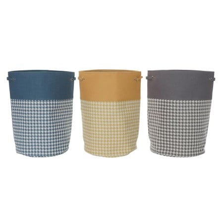 Laundry basket DKD Home Decor Houndstooth Metal Yellow Blue Grey Multicolour 30 x 40 cm 40 x 40 x 60 cm (3 Units)