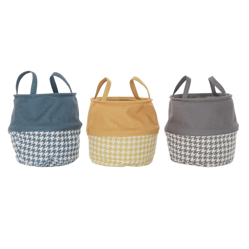 Laundry basket DKD Home Decor Houndstooth Yellow Grey Dark grey 28 x 28 x 28 cm (3 Units)