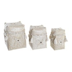 Set de basket DKD Home Decor Blanc Bambou Coquillages (24 x 24 x 30 cm) (3 Pièces)