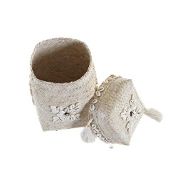 Set de basket DKD Home Decor Blanc Bambou Coquillages (24 x 24 x 30 cm) (3 Pièces)