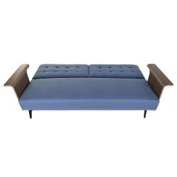 Sofabed DKD Home Decor Black Blue Metal Brown Polyester Eucalyptus wood (203 x 87 x 81 cm)