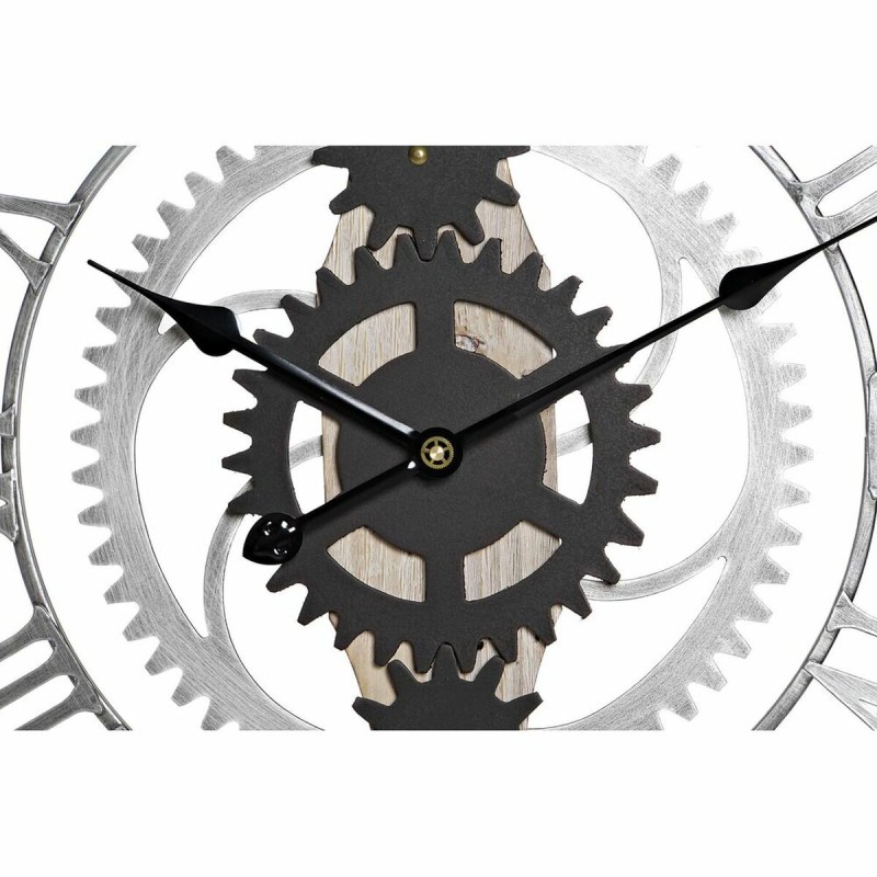 Horloge Murale DKD Home Decor Argenté Noir MDF Fer Engrenage Loft (60 x 4 x 60 cm)