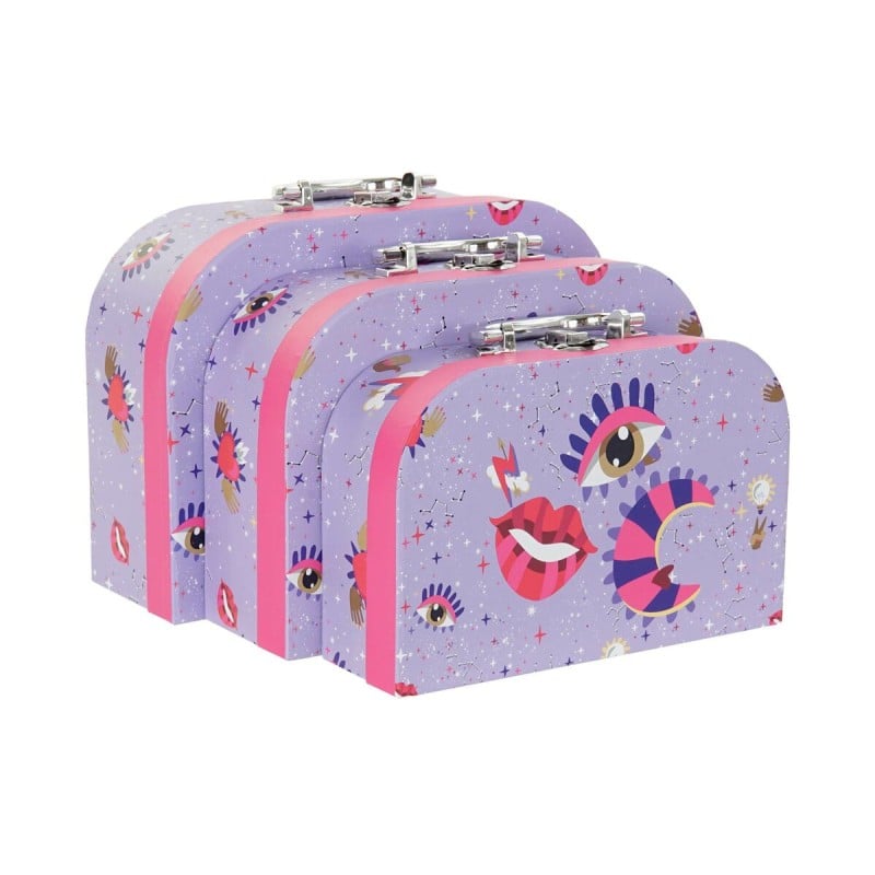 Set de boîtes décoratives DKD Home Decor Lila Métal Carton 28 x 9,5 x 20 cm