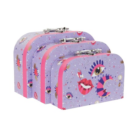 Set de boîtes décoratives DKD Home Decor Lila Métal Carton 28 x 9,5 x 20 cm