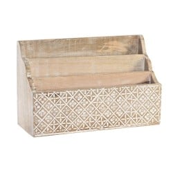 Organisateur polyvalent DKD Home Decor Blanc Naturel Bois de manguier 32 x 13 x 21 cm 33 x 12 x 21 cm Volets (12 Unités)