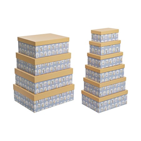 Jeu de Caisses de Rangement Empilables DKD Home Decor animaux Bleu Carton (43,5 x 33,5 x 15,5 cm)