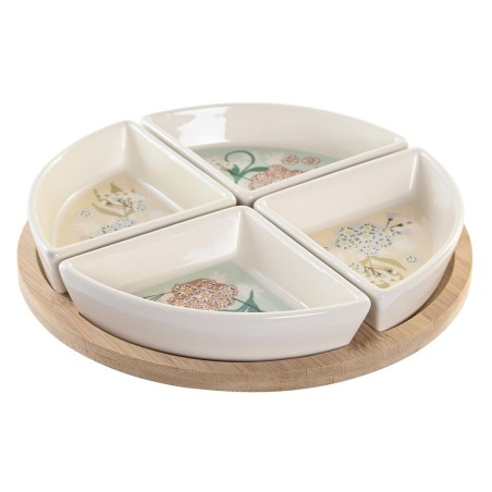 Tablett für Snacks DKD Home Decor 21,5 x 21,5 x 1 cm Beige Weiß Steingut Traditionell