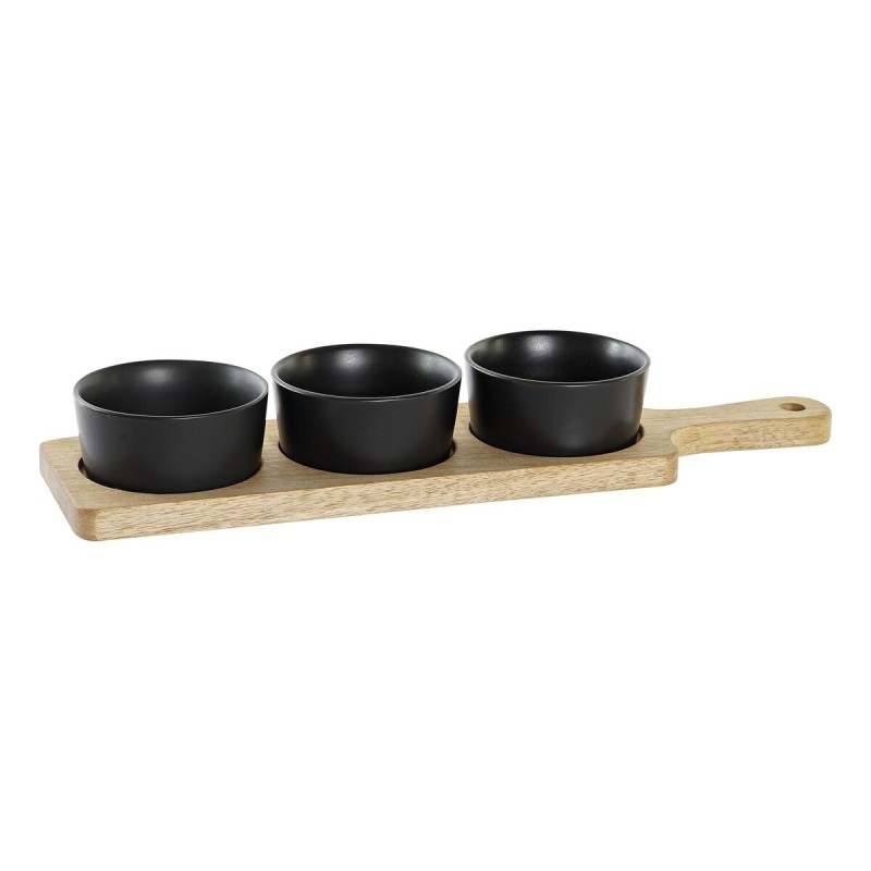 Snack tray DKD Home Decor Black Natural Acacia Stoneware 38 x 10 x 5,2 cm