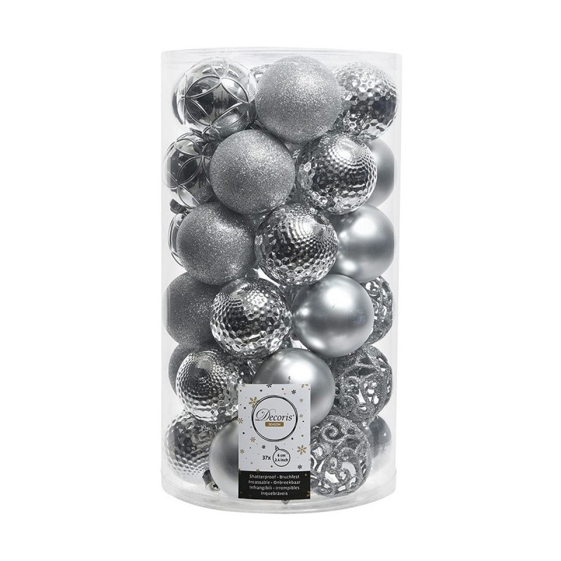 Boules de Noël Decoris 37 Pièces Argenté Argent Ø 6 cm