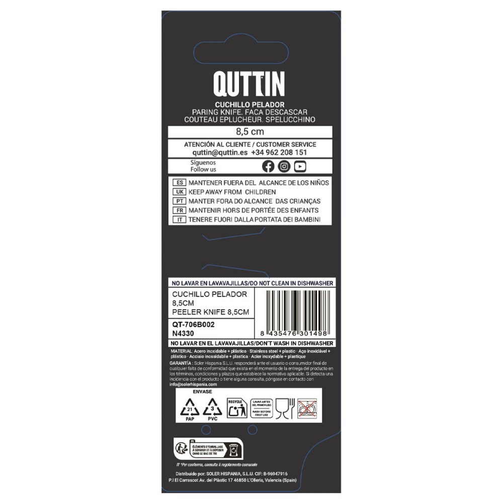 Eplucheur Quttin Laos Noir Argenté Acier inoxydable 8,5 cm (36 Unités)