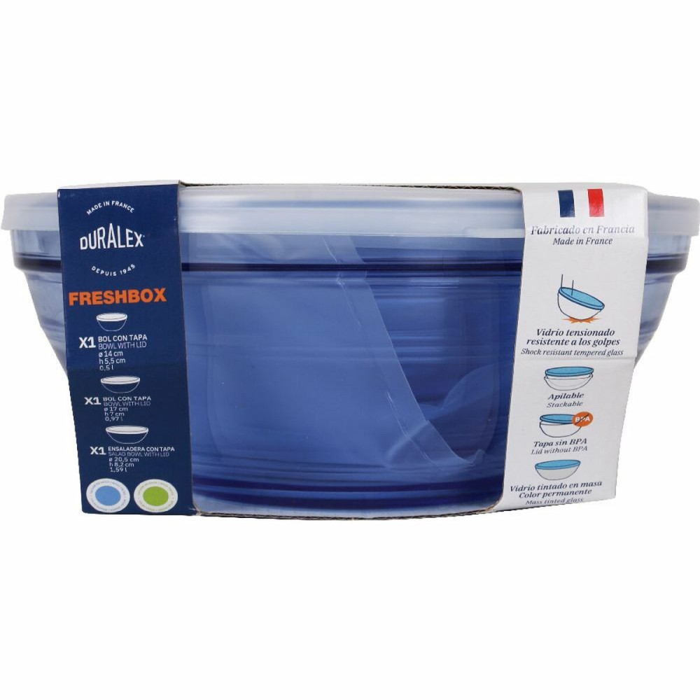 Set of bowls Duralex Blue With lid 3 Pieces (4 Units) 