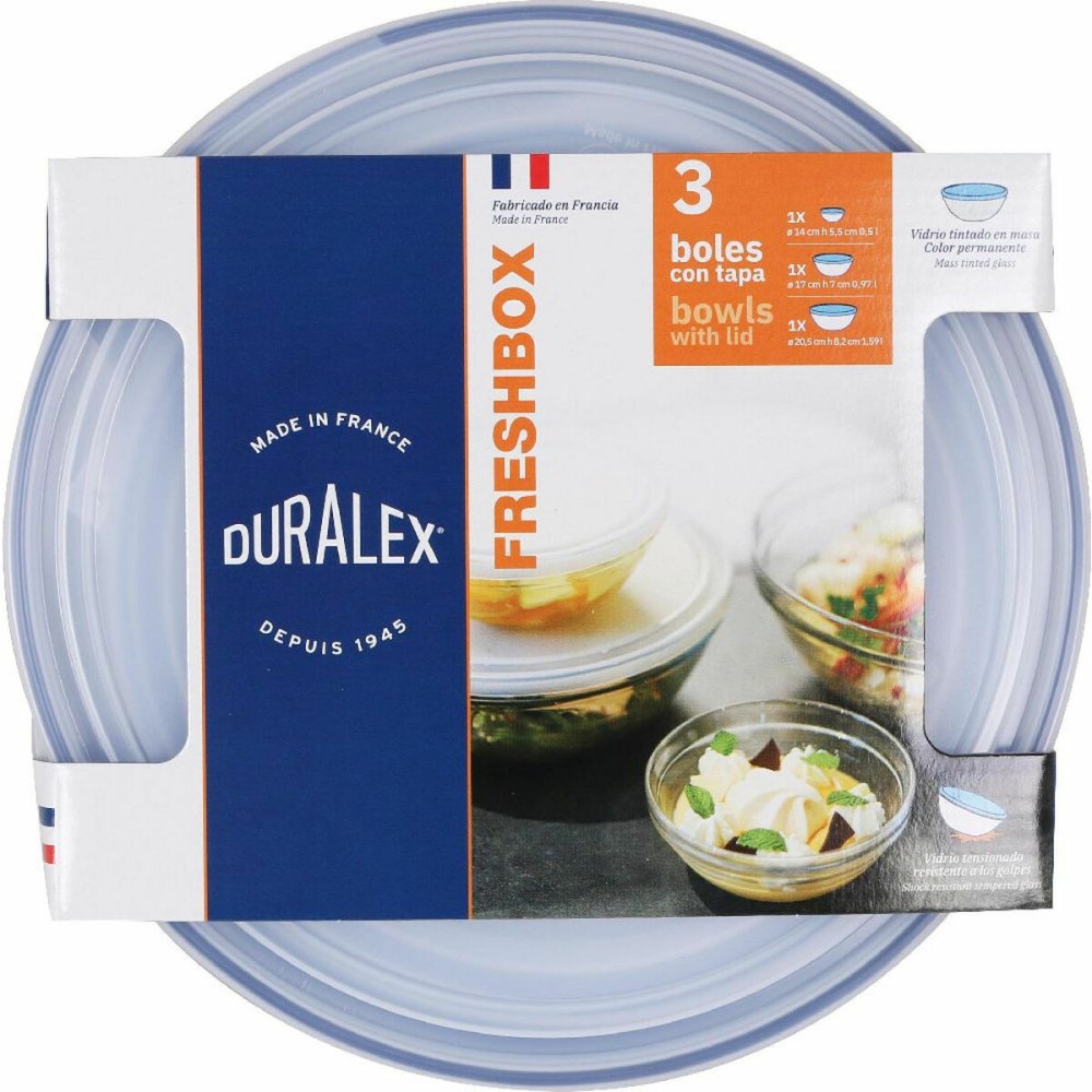 Set of bowls Duralex Blue With lid 3 Pieces (4 Units) 