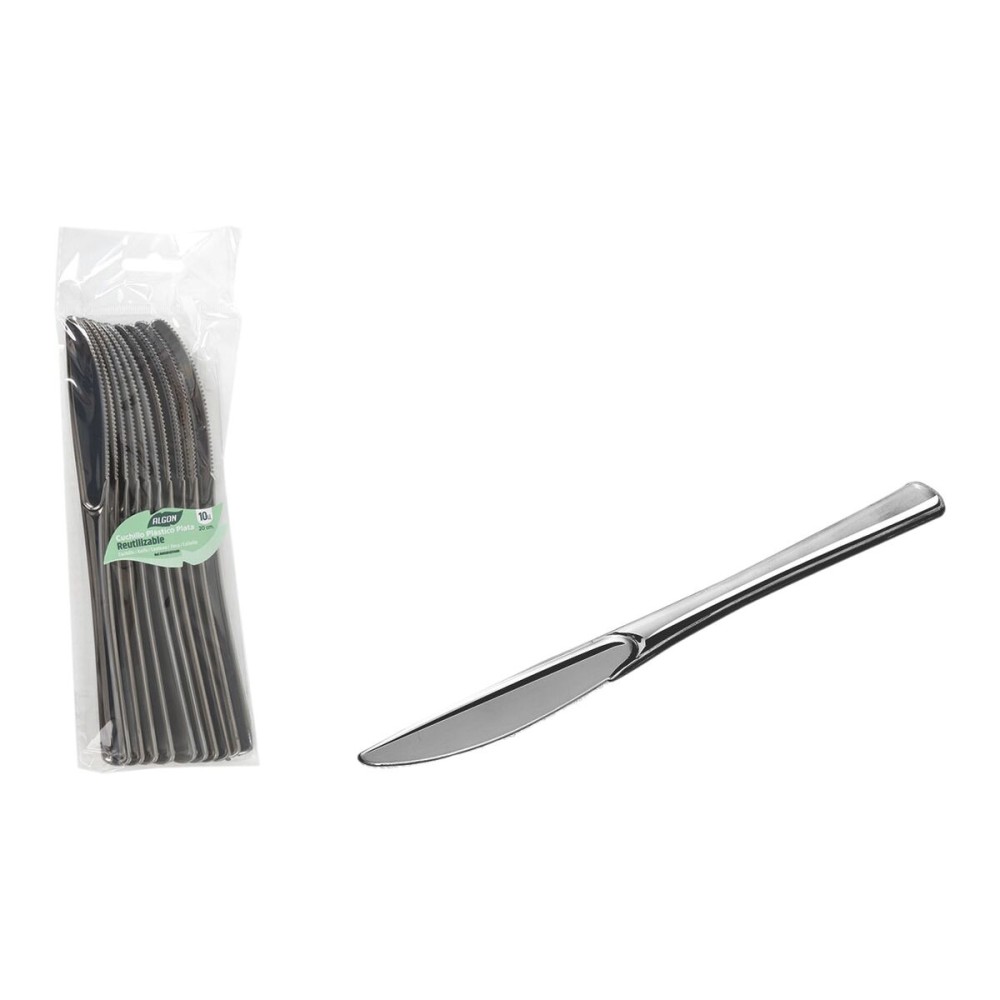 Wiederverwendbares Messerset Algon Silberfarben Kunststoff 20 cm 10 Stücke (24 Stück)