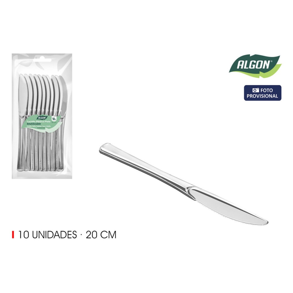 Wiederverwendbares Messerset Algon Silberfarben Kunststoff 20 cm 10 Stücke (24 Stück)