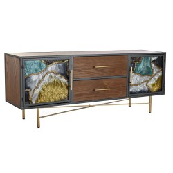 TV-Möbel DKD Home Decor Gelb grün Gold Dunkelbraun Metall Kristall 140 x 35 x 55 cm