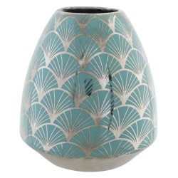 Vase DKD Home Decor Porcelaine Doré Turquoise Blanc Oriental Chrome 16 x 16 x 18 cm