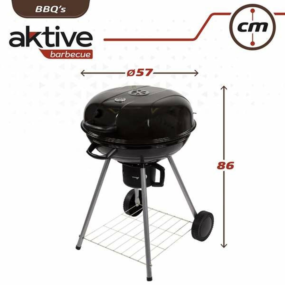 Coal Barbecue with Wheels Aktive Textilene 57 x 86 cm Black