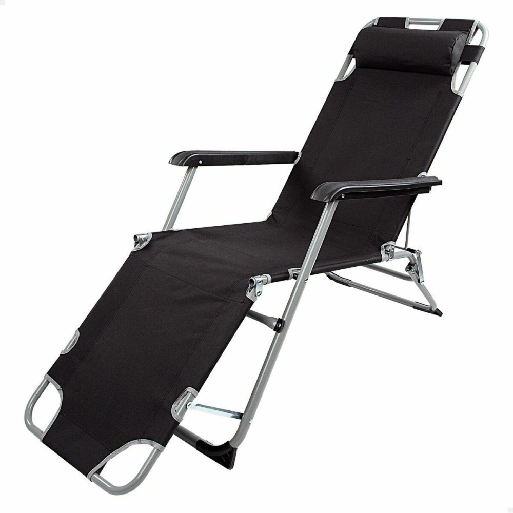 Chaise longue inclinable Aktive Polyester 600D Acier Noir 177 x 47 x 34 cm