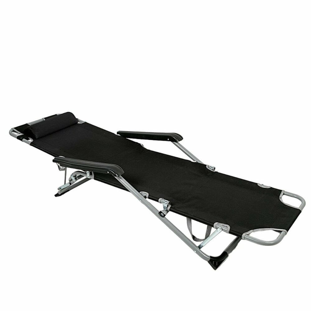 Chaise longue inclinable Aktive Polyester 600D Acier Noir 177 x 47 x 34 cm