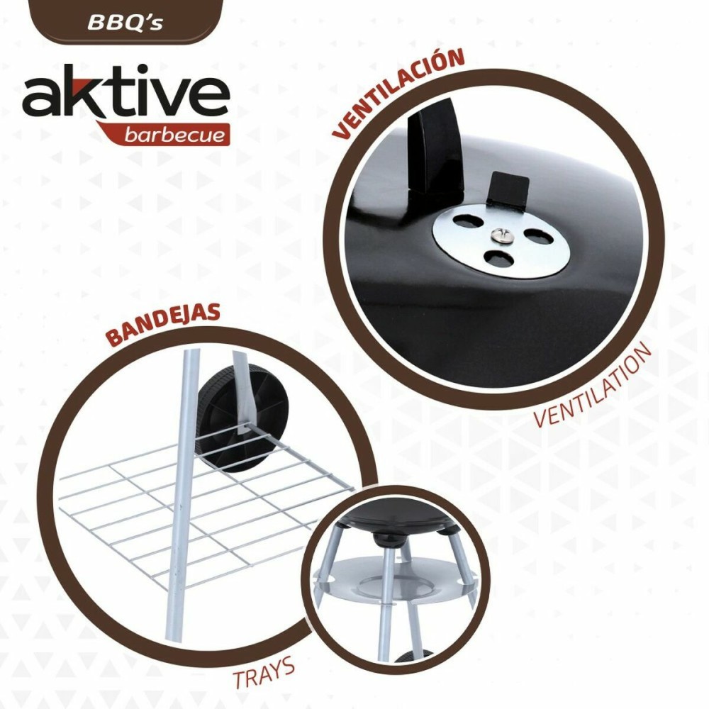 Coal Barbecue with Wheels Aktive 46 cm Circular Black With lid