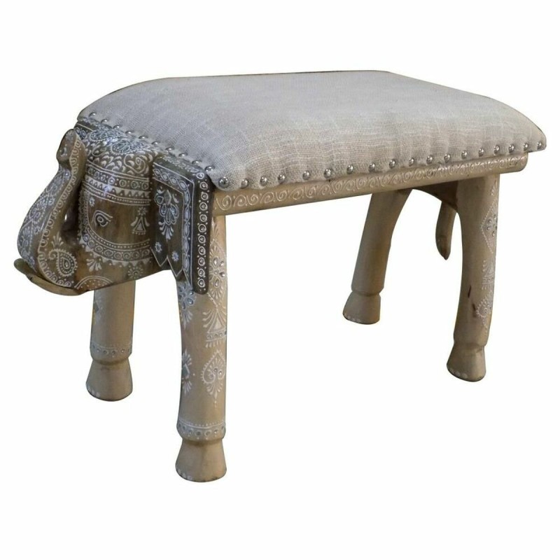 Hocker DKD Home Decor Elefant Weiß natürlich Mango-Holz 65 x 31,7 x 38 cm