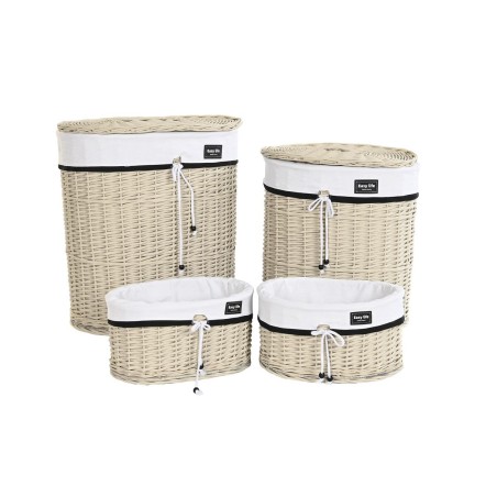 Lot de paniers DKD Home Decor Blanc Beige osier 51 x 38 x 58 cm