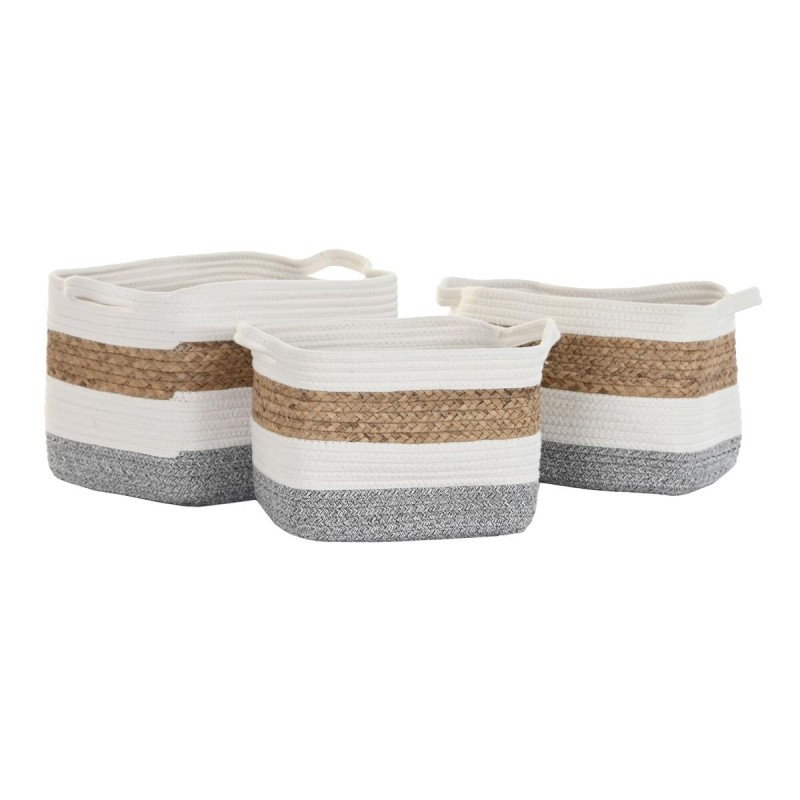 Set de basket DKD Home Decor Blanc Fibre naturelle 36 x 27 x 27 cm 3 Pièces