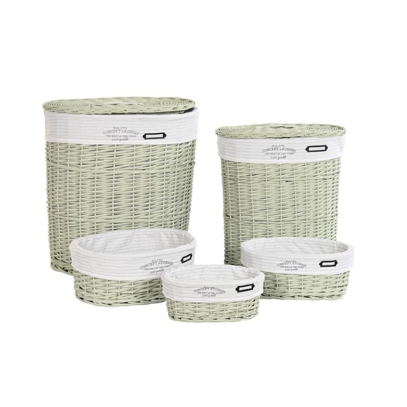 Lot de paniers DKD Home Decor Vert osier 51 x 37 x 56 cm (5 Pièces)