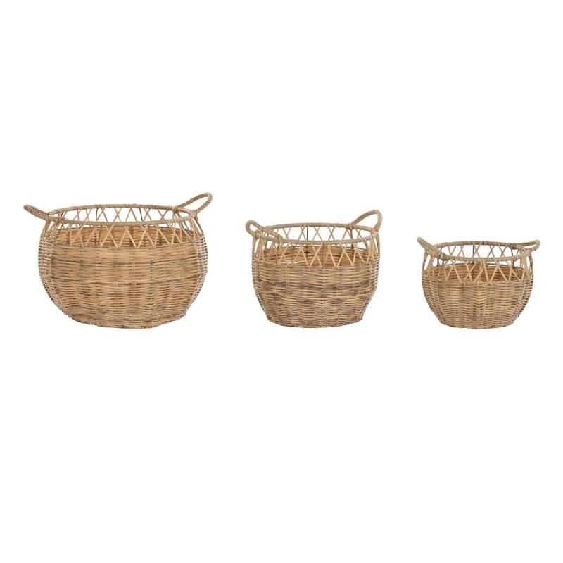 Basket set DKD Home Decor Natural Metal Polyethylene 38 x 38 x 34 cm 38 x 38 x 27 cm 3 Pieces