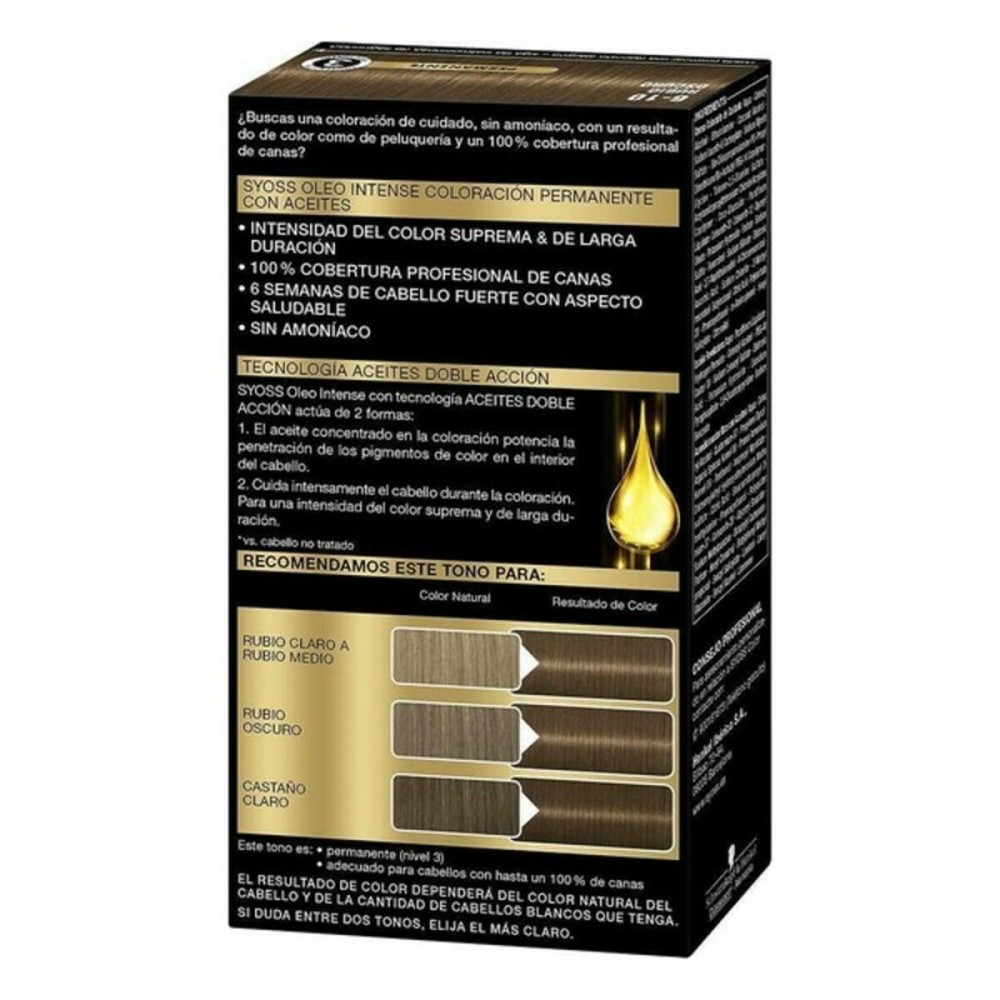 Teinture permanente Syoss Olio Intense Sans ammoniaque Nº 6,10 Blond foncé