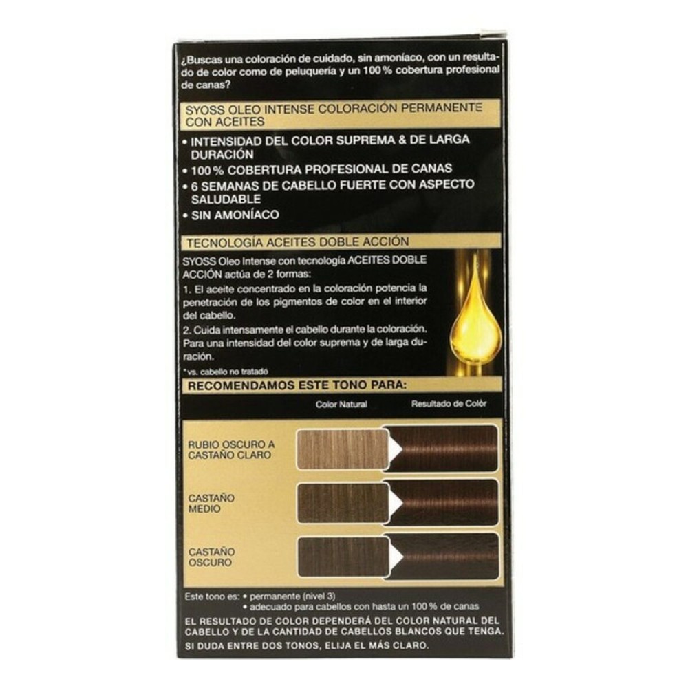 Teinture permanente Syoss Olio Intense Sans ammoniaque Nº 3,10 Marron