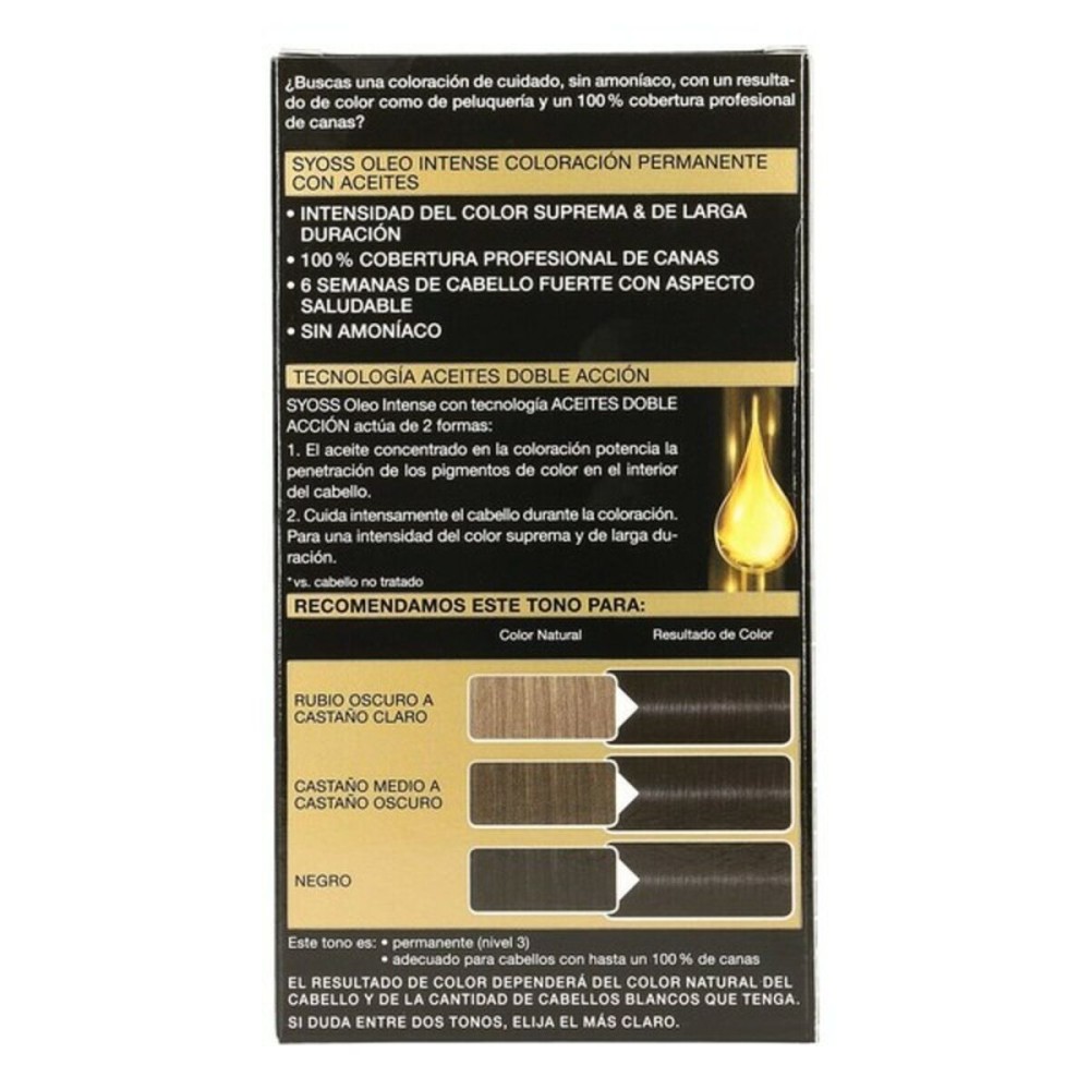 Teinture permanente Syoss Olio Intense Sans ammoniaque Nº 1,10 Noir Intense