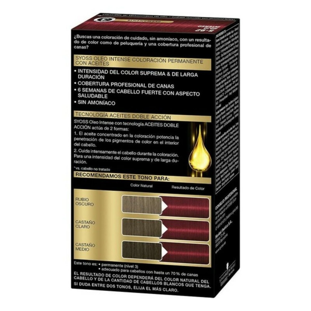 Teinture permanente Syoss Olio Intense Sans ammoniaque Nº 5,92 Rouge intense