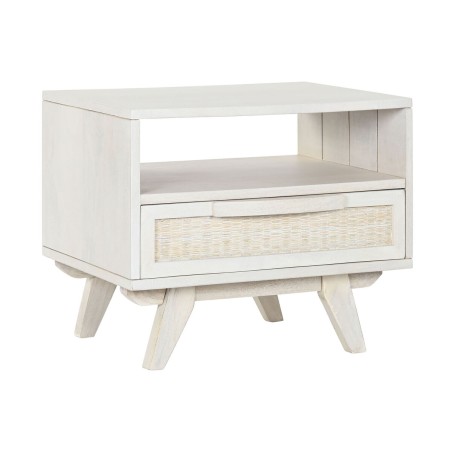 Nightstand Home ESPRIT White Rattan Mango wood 55 x 35 x 45 cm