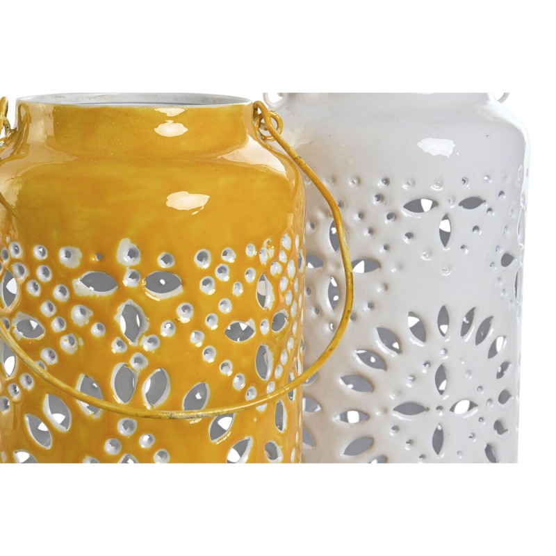 Candleholder Home ESPRIT Yellow White Iron 15 x 15 x 33 cm (2 Units)