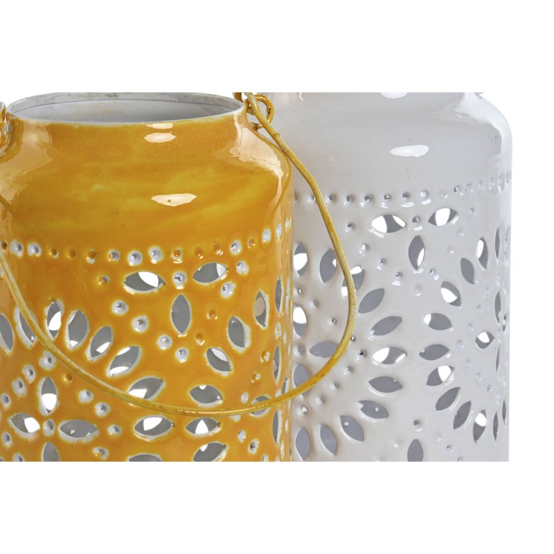 Candleholder Home ESPRIT Yellow White Iron 15 x 15 x 26 cm (2 Units)