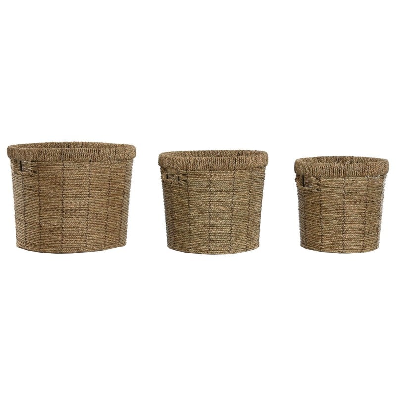 Set de pots de fleurs Home ESPRIT Marron Métal Fibre Tropical 36 x 36 x 29 cm