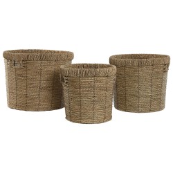 Set de pots de fleurs Home ESPRIT Marron Métal Fibre Tropical 36 x 36 x 29 cm