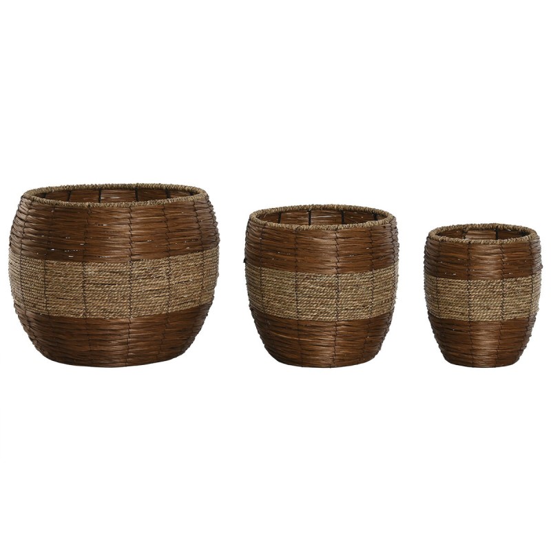 Set of Planters Home ESPRIT Natural Metal Fibre Tropical 33 x 33 x 30 cm