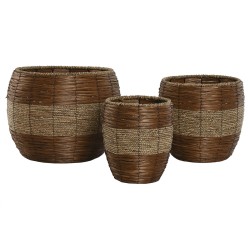 Set de pots de fleurs Home ESPRIT Naturel Métal Fibre Tropical 33 x 33 x 30 cm