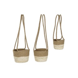 Set of Planters Home ESPRIT Natural Light brown Jute Modern 26 x 26 x 70 cm