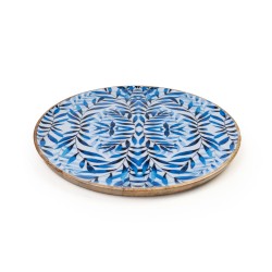 Plateau apéritif Romimex Bleu Blanc Bois de manguier Ronde 30 x 2 x 30 cm