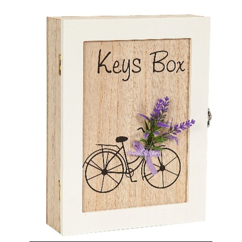 Key cupboard Romimex White MDF Wood 21 x 26 x 6 cm Bicycle